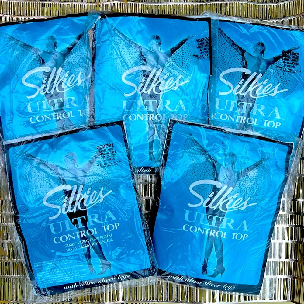 NWT 2 sheer Silkies control top nude pantyhose L